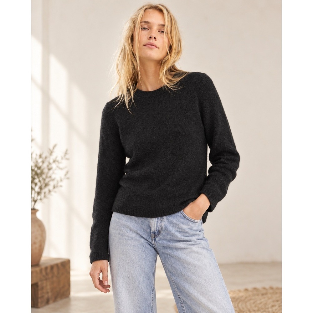 Sutton Cashmere Modern Classics Black 100% Cashmere Crew Neck Pullover Sweater S